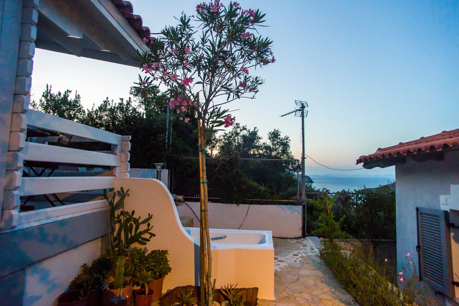 Jardin vue mer soir
